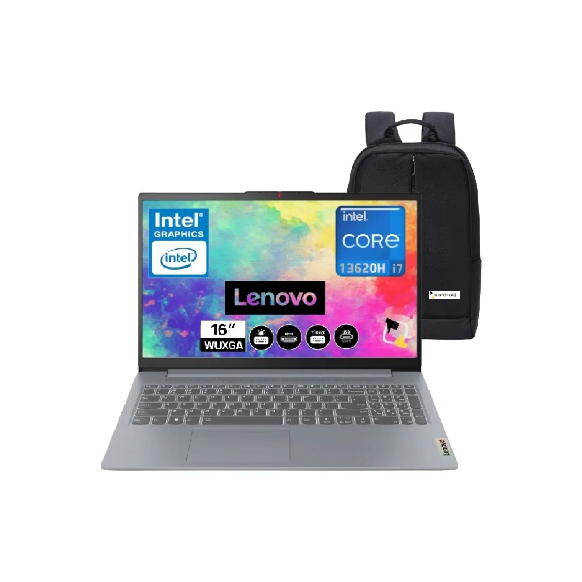 Ideapad Slim 3 16IRH10 Intel Core I7 13620H 24GB 1tb SSD IPS 300NITS Freedos 16`` Wuxga Aydınlatmalı Klavye Taşınabilir Bilgisayar 83K2001VTR Snertech Çanta