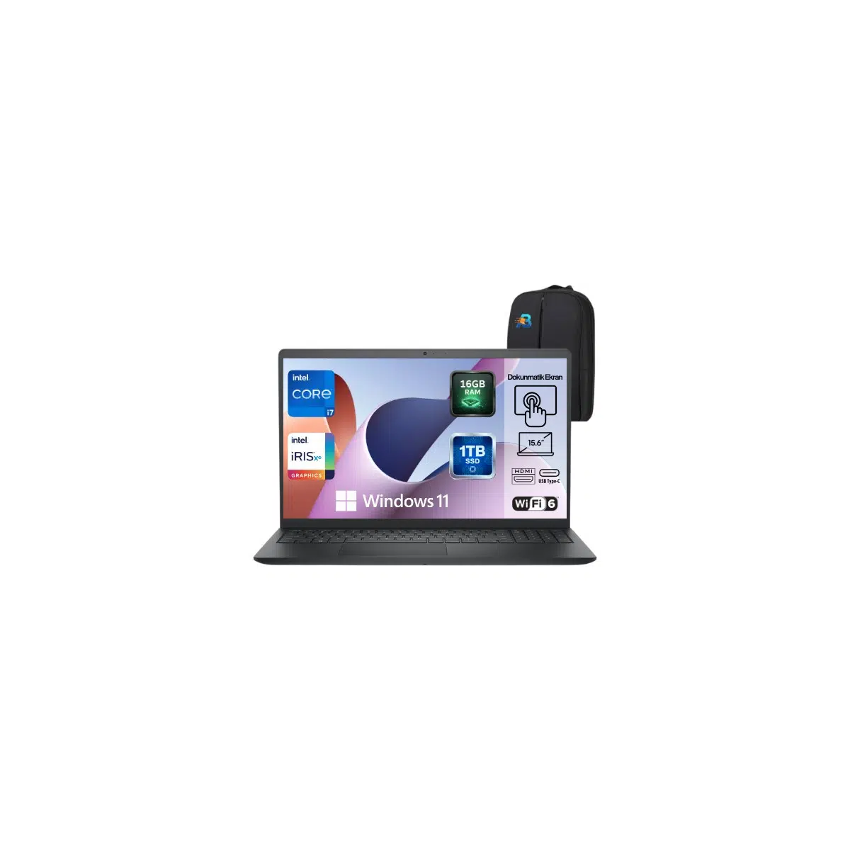 Inspiron 15 3530 Intel Core I7-1355U Ddr4 16GB Ram 1tb SSD 15.6 Inç Dokunmatik Ekran Full Hd IPS W11 Pro Taşınabilir Bilgisayar Asbertech Çanta HEDIYELI(I35301018TU)