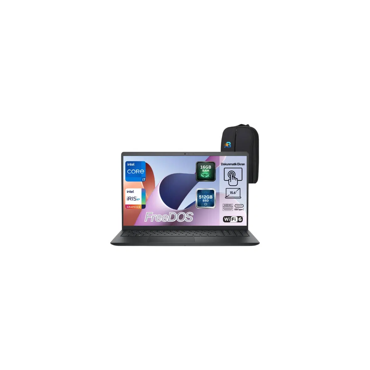 Inspiron 15 3530 Intel Core I7-1355U Ddr4 16GB Ram 512GB SSD 15.6 Inç Dokunmatik Ekran Full Hd IPS Freedos Taşınabilir Bilgisayar Asbertech Çanta HEDIYELI(I35301018TU)