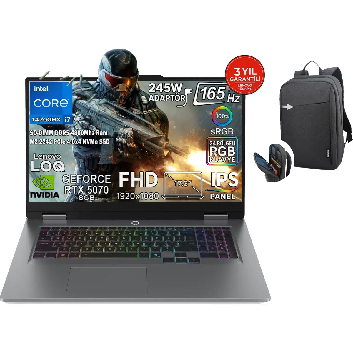 Loq 17IRX10 Intel Core I7 14700HX 24GB 1tb SSD Rtx 5070 8gb (115W) 17,3