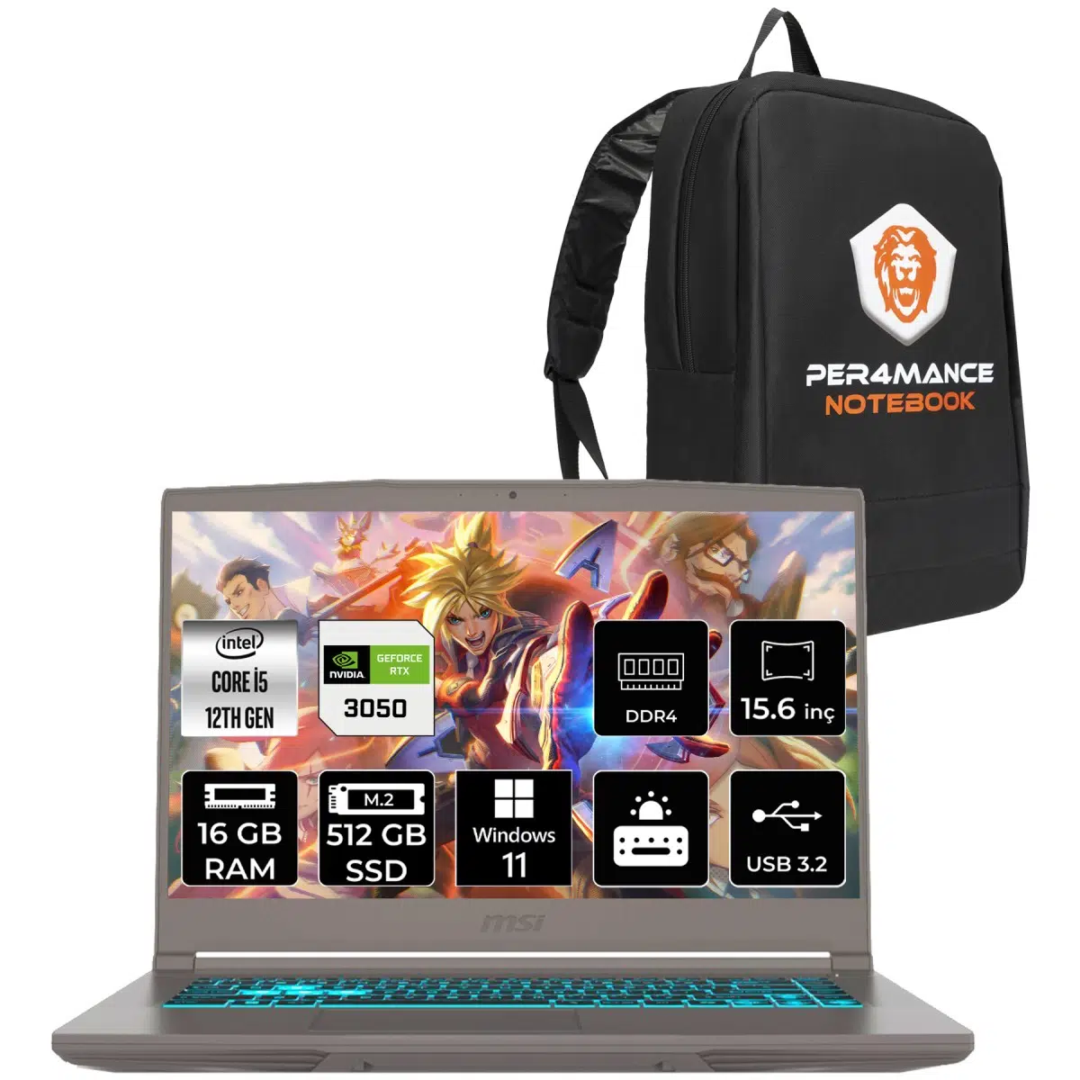 Msı Thin 15 Intel Core I5 12450H 16GB 512GB SSD RTX3050/4GB 15.6